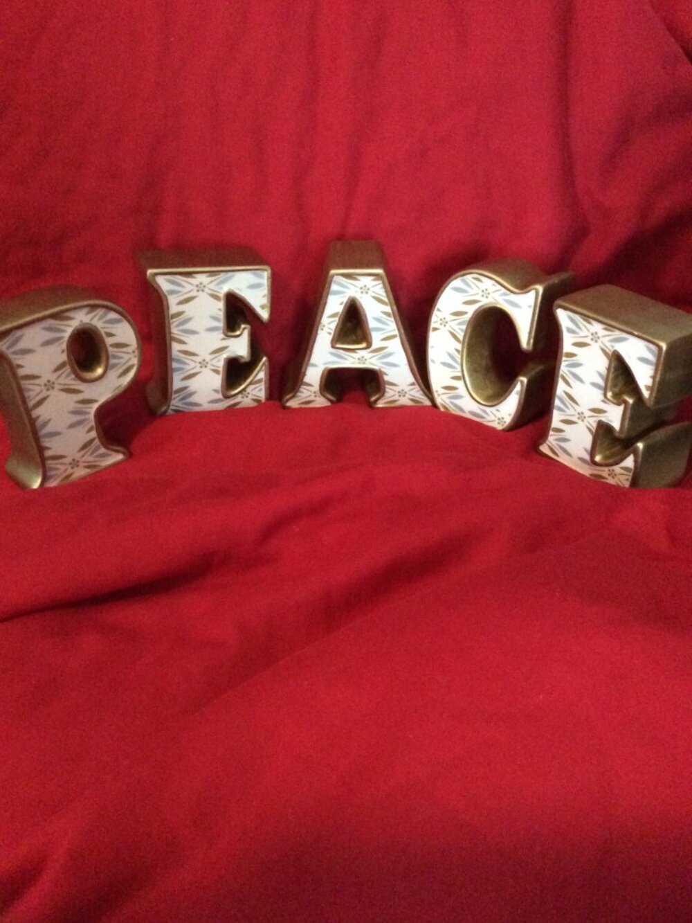 Holiday Ceramic 'PEACE' Block Letters Decor - White & Gold